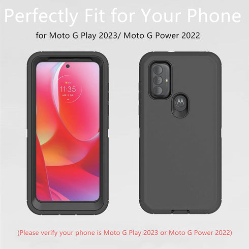 for Motorola Moto G Play 2023 Case, Heavy Duty Defender Shockproof Dustproof Protection 3 in 1 Rugged Cover, Black