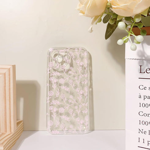 Compatible iPhone 15 Plus Case - Cute Clear Oil Flower Floral Leaf Design for Girls Women - Small Pink Floral