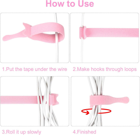 110PCS Adjustable Reusable Cable Ties, 8 1/2" Multi-purpose Hook Loop for Home, Office, Data Centers, Pink