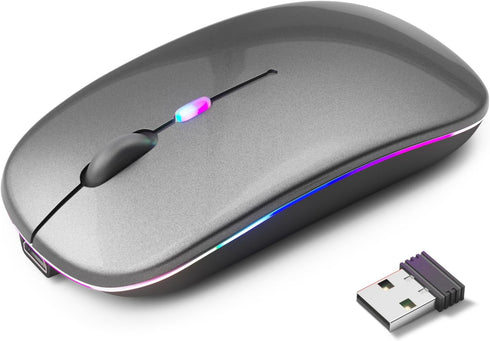 Wireless Bluetooth Mouse, Rechargeable LED Dual Mode Mouse (Bluetooth 5.2 and USB Receiver), Portable Silent Mouse for
