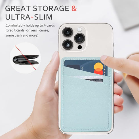 Dual Pocket Phone Card Holder - Leather Stick-On Wallet for iPhone & Android - White Blue - Perfect for Your Phone Case!
