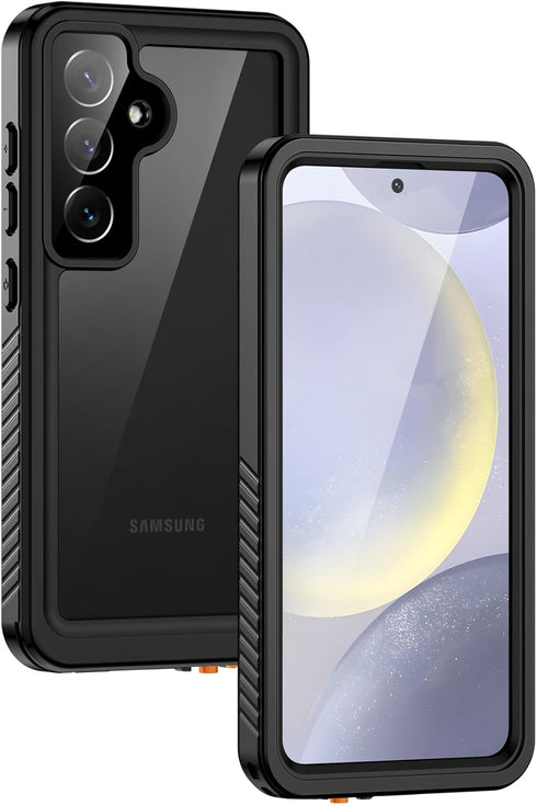 Lanhiem Samsung Galaxy S24 Case, Rugged Shockproof Cover, IP68 Waterproof with Built-in Screen Protector, Black/Clear
