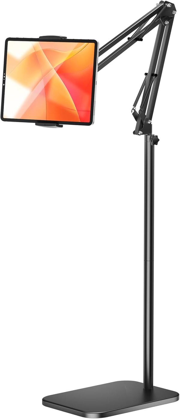 TabHolderix Tablet Floor Stand with 4.5LB Heavy Metal Base,Overhead Bed Phone Stand Angle