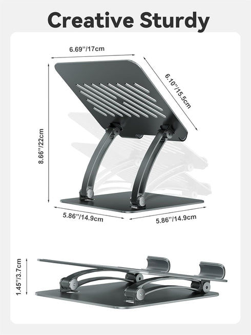 tounee 4.7-16.9" Tablet Holder Stand, Dual Rod Adjustable Aluminum Desktop Stand, Compatible with iPads, Surface