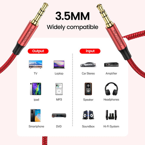 MOSWAG 1.64FT/0.5M 3.5mm Audio Aux Jack Cable to 3.5mm Aux Cable Male to Male Aux Cord Nylon Braided Stereo Jack Cord for Phones,Headphones,Speakers,Tablets,PCs,Music Players and More