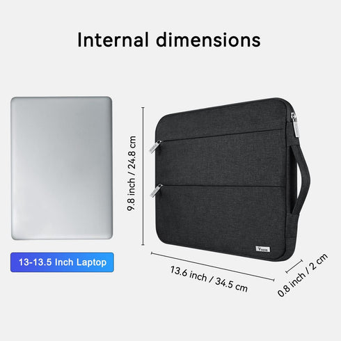 Laptop Sleeve 13-13.6 Inch Compatible with MacBook Air/Pro 13 M1/M2, Surface Laptop 4/5, Chromebook, Slim Black Cover