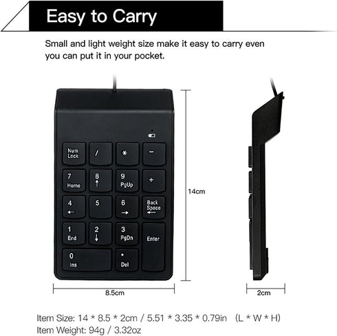 cimetech 18 Wired Number Keypad, Key USB Numeric Pad Keyboard for Laptop PC Computer Desktop Surface Pro Notebook