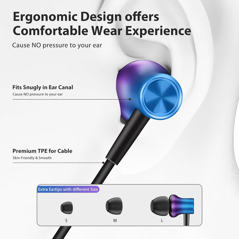 Jiunai USB C Headphone for Samsung S24, Wired Earbuds with USB C Plug, Magnetic Stereo Remote Control