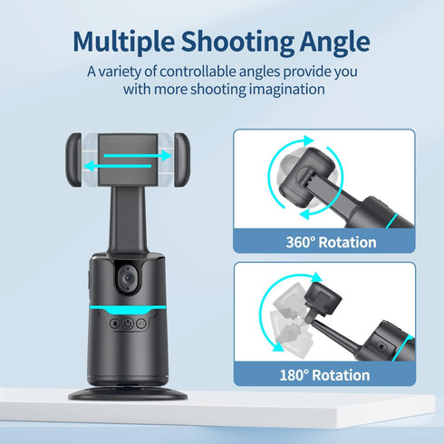 TOALLIN 360 Auto Face Tracking Phone Holder Tripod, Smart Shooting Gimbal with Remote, Rotation Phone Camera Stand