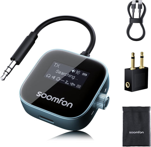 SOOMFON Airplane Bluetooth 5.3 Transmitter for 2 Airpods or Headphones 2-in-1 Airplane Bluetooth