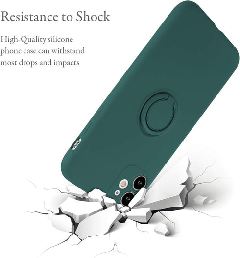 UEEBAI Slim Liquid Silicone Case for iPhone 11 (6.1 inch) - Dark Green with 360 Rotatable Ring Holder & Kickstand