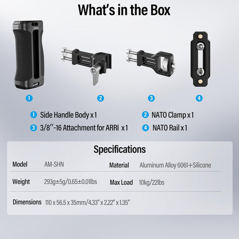 SIRUI Locating Side Handle for ARRI or NATO Mount, Lightweight Camera Cage Grip with Built-in Wrench, Cold Shoe,