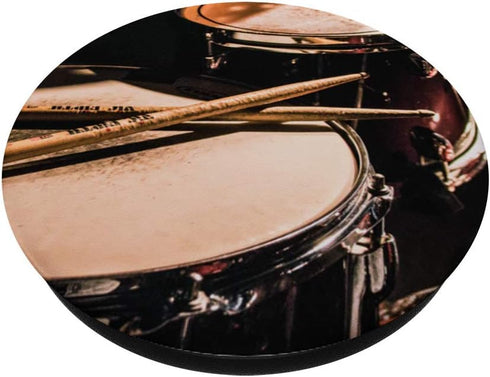 Snare Drum and Drumsticks - Black Background PopSockets Swappable PopGrip