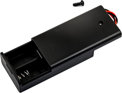 whiteeeen 2pcs AA Battery Box Case with Switch Cover, Black Plastic Cell Holder with Spring Clip and Wire Leads (2X
