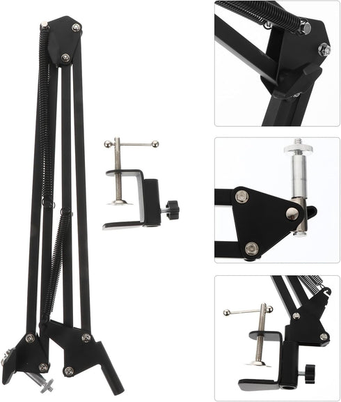 WOFASHPURET 1/4 Inch Metal Webcam Clamp Stand with Screw Interface, Adjustable Desktop Scissor Arm Holder for Live