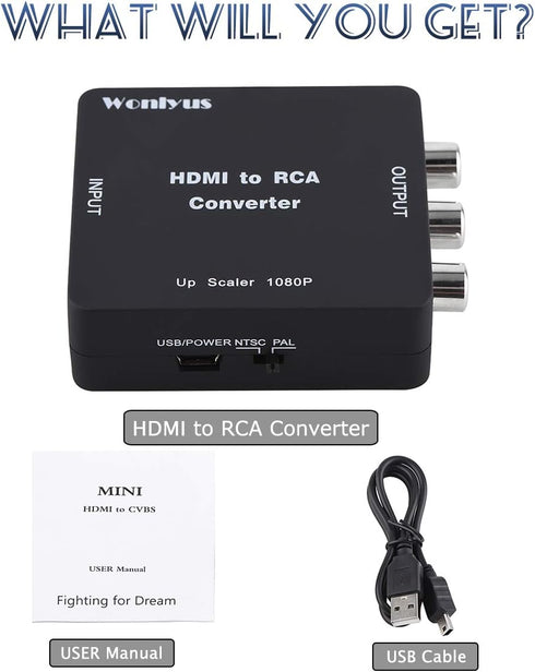 HDMI to RCA Converter, 1080P HDMI to 3RCA CVBs Composite Video Audio Adapter for TV Stick, Roku, and more