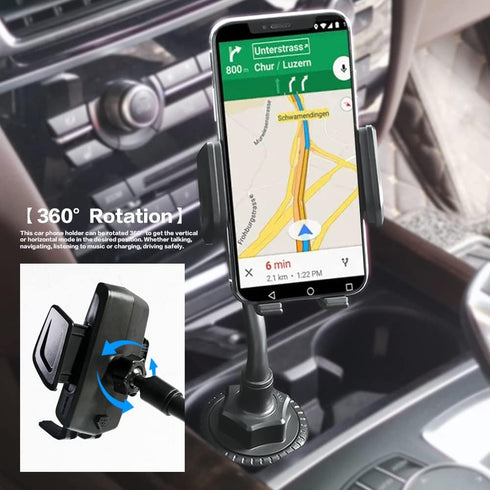VARGTR 2-in-1 Cup Holder Phone Mount, Universal Adjustable Gooseneck, 360 Rotation, One-Button Release, Fits 4"-7"