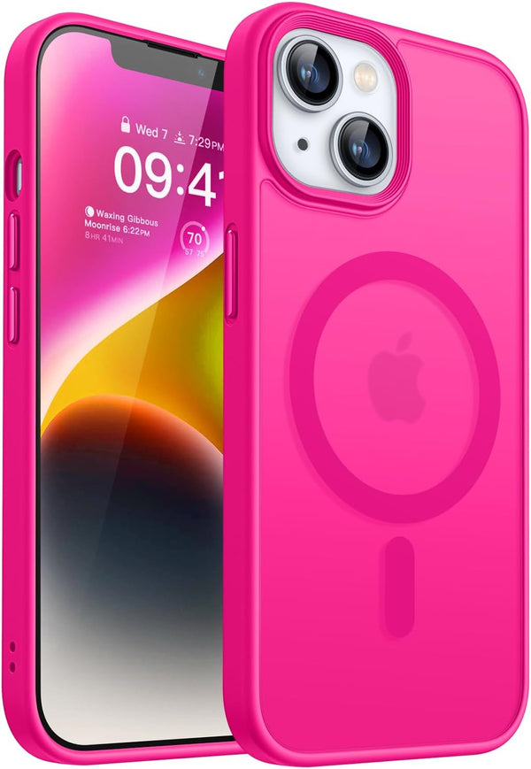 CANSHN Translucent Matte Back Case for iPhone 14/iPhone 13, Compatible with MagSafe, Hot Pink