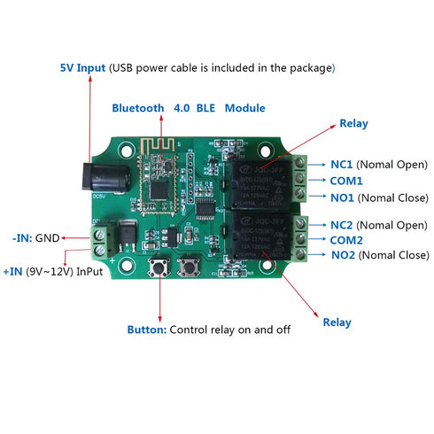 DSD TECH 2 Channels Bluetooth Relay Module for Remote Control Switch, Compatible with iPhone and Android 4.3