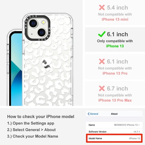 MOSNOVO iPhone 13 Case - Clear TPU Bumper with Buffertech 6.6ft Military-Grade Drop Protection - White Leopard