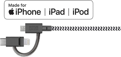 Native Union Belt Cable, 6.5ft Ultra-Strong Reinforced Charging Cable with 3-in-1 Adaptor for Lightning, USB-C,