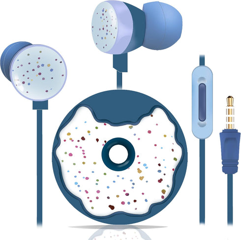 Donut Kids Earbuds for School, Kid Size Wired Earphones & in-Ear Headphones with Microphone and Storage Case (Blue)