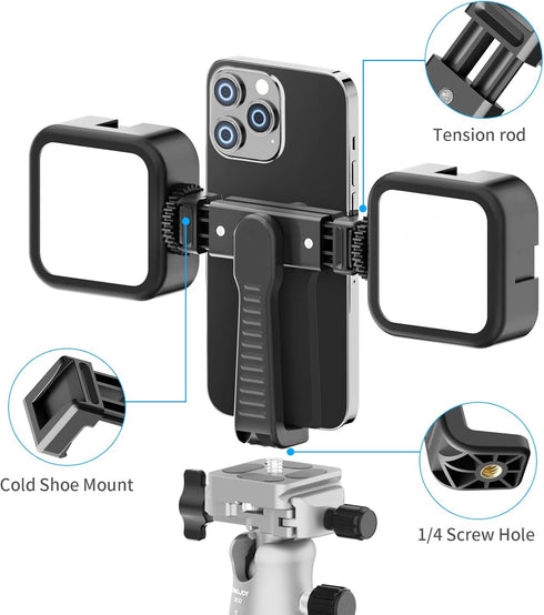 Universal Smartphone Tripod Adapter, Phone Tripod Mount with 1/4" Screw and Cold Shoe Mount, Rotating Clamp