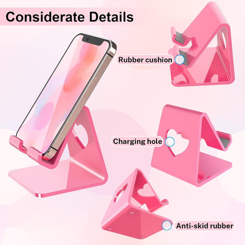 Crpich Acrylic Cell Phone Stand, Portable Phone Holder, Pink Phone Stand for Desk, Compatible with Phone15 14 13 12 Pro Max Mini 11 Plus SE, Switch, Android Smartphone, Pad, Tablet, Desk Accessories