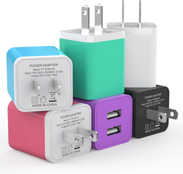 6 Pack USB Wall Charger, iGENJUN 2.4A Dual USB Port Cube Power Plug Adapter Fast Charger Block for iPhone and Android