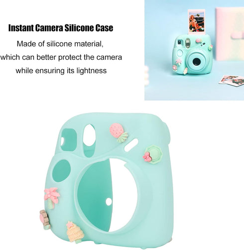 Silicone Case for Instax Mini 7 Plus Camera, Soft Protective Cover with Adjustable Shoulder Strap (Blue Plant)
