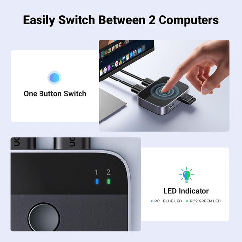 UGREEN USB 3.0 Switch 2 in 2 Out, USB Switcher for 2 Computers Sharing Keyboard, Mouse, Printer, 2 Port USB Selector