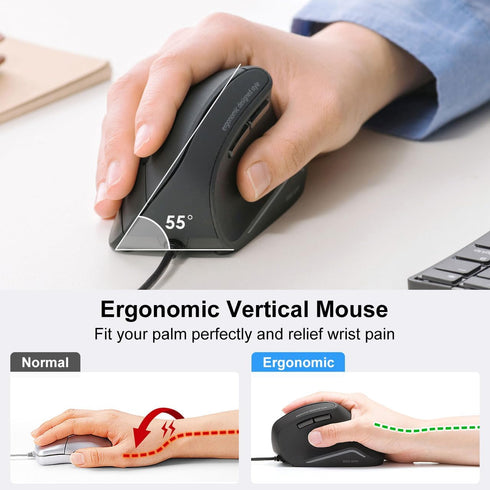 SANWA Wired Ergonomic Mouse, Optical Vertical Computer Mouse, 1000/1600 Adjustable DPI, Compatible with MacBook