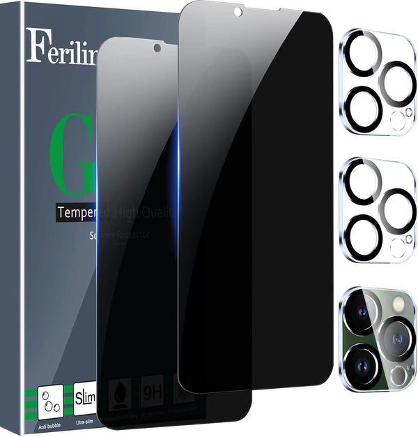 Ferilinso iPhone 13 Pro Privacy Screen Protector 2 Pack, 9H Anti-Spy Tempered Glass, Case Friendly, Easy Install, 5G.