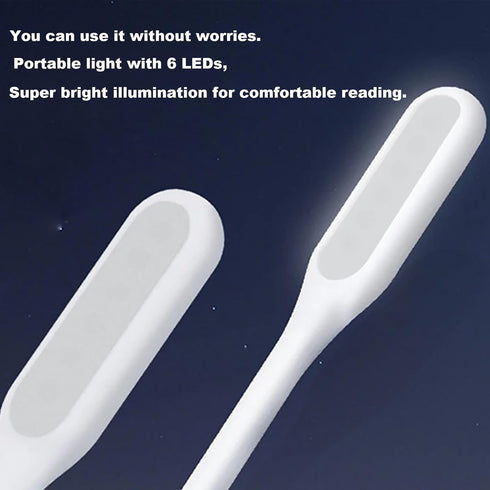 Mini USB Light, Portable Book Reading Lamp with 6 LEDs, USB Powered Flexible Night Light - 2 Pack (White)