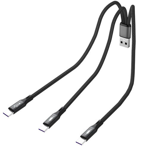 GELRHONR 3 in 1 USB C Splitter Cable, 5A Fast Charge, USB A Male to 3 Type-C, Nylon Braided, 0.65FT (0.2M)