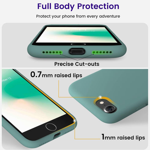 OTOFLY Ultra Slim Fit Liquid Silicone Case for iPhone SE 3rd/2nd Gen, iPhone 8/7, Shockproof, Pine Green