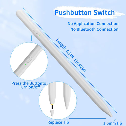 Stylus Pens for Touch Screens, Universal Fine Point iPad Pencil with Magnetic Adsorption for iPhone/iPad/Android - White
