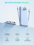 Portable Charger Built-in Cables and AC Wall Plug, USB C 12000mAh Slim Power Bank Fast Charging Battery Pack Lightweight Power Bank Travel Essentials Compatible with Smart Phones, Tablets(Blue)