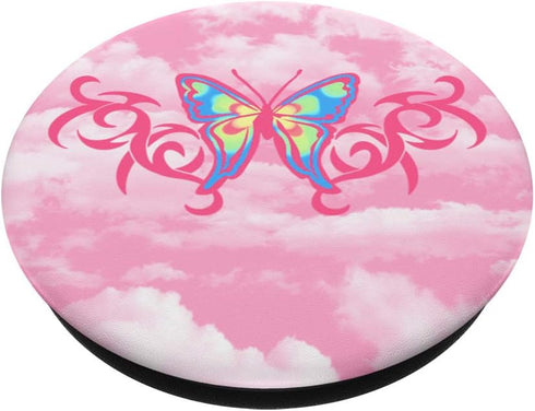 Tribal Tattoo Butterfly Pink 90's Soft Girl PopSockets PopGrip: Swappable Grip for Phones & Tablets