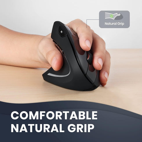 Perixx PERIMICE-713L Wireless Ergonomic Vertical Mouse, Left Handed, 6 Buttons, 3 Level DPI, Black, Medium