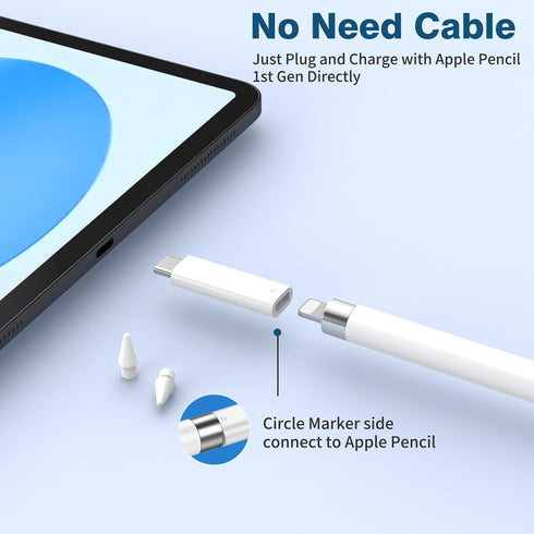 Jelanry Apple Pencil Adapter + 2 Pack Replacement Tips for iPencil, USB-C to Pencil Adapter for 1st Generation