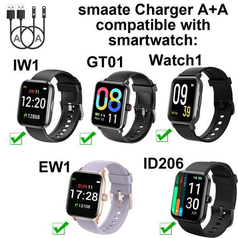 Smart Watch Cables, 2PCS Compatible with TOZO S3, Woneligo W13, Gydom Amzhero IDW13, MILOUZ IDW19, and more