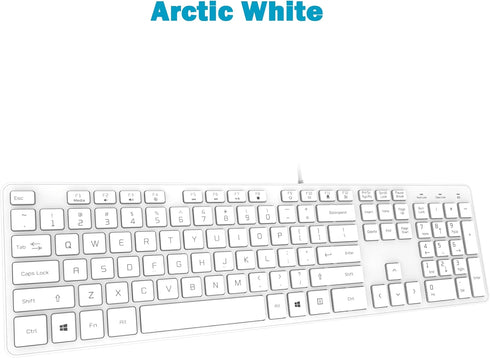 Wired USB Keyboard, Comfortable Quiet Chocolate Keys, Durable Ultra-Slim QWERTY Layout for PC, Windows 11/10/8/7 - White