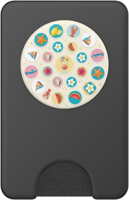 Beachy Summer Lobster Sardine Fish Coastal Collage PopSockets PopWallet for MagSafe