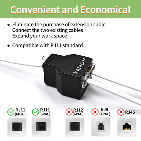 Telephone Cable 2 Way Splitter (3 Pack), RJ11 6P4C Phone Line Cord Adapter with 3 inch Cable for Landline Phone Wire