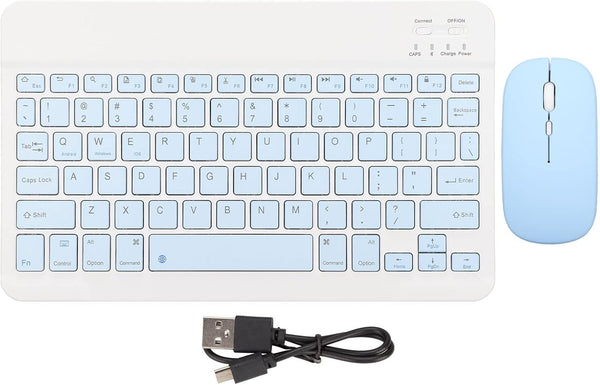 Wireless Keyboard and Mouse, Rechargeable Bluetooth Combo, Ultra Slim Portable Set for Windows, Laptop, PC (Sky Blue)