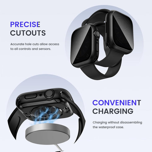Goton 2 in 1 Privacy Waterproof Apple Watch Case for Series 9 8 7, Front Anti Spy Tempered Glass Face Cover + Back