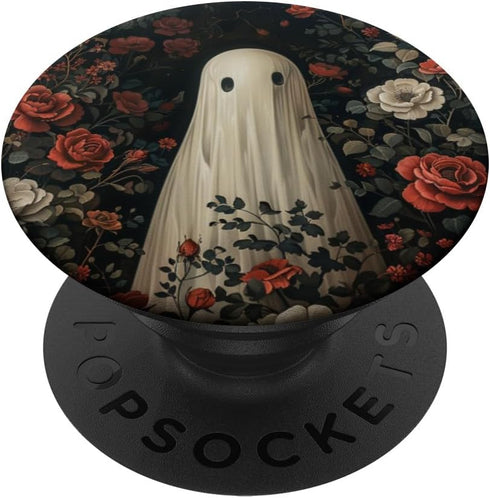Spooky Ghost Cute Rose Flower PopSockets Standard PopGrip