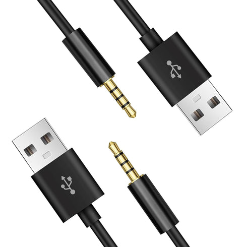 2 Pack, 10.5cm USB Power Charger Sync Data Transfer Cable for iPod Shuffle, 3.5mm Jack/Plug to USB Charger Cable