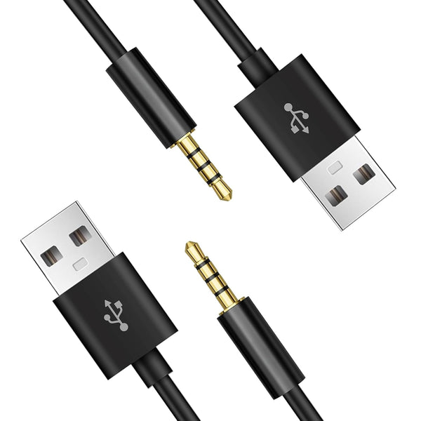 2 Pack, 10.5cm USB Power Charger Sync Data Transfer Cable for iPod Shuffle, 3.5mm Jack/Plug to USB Charger Cable